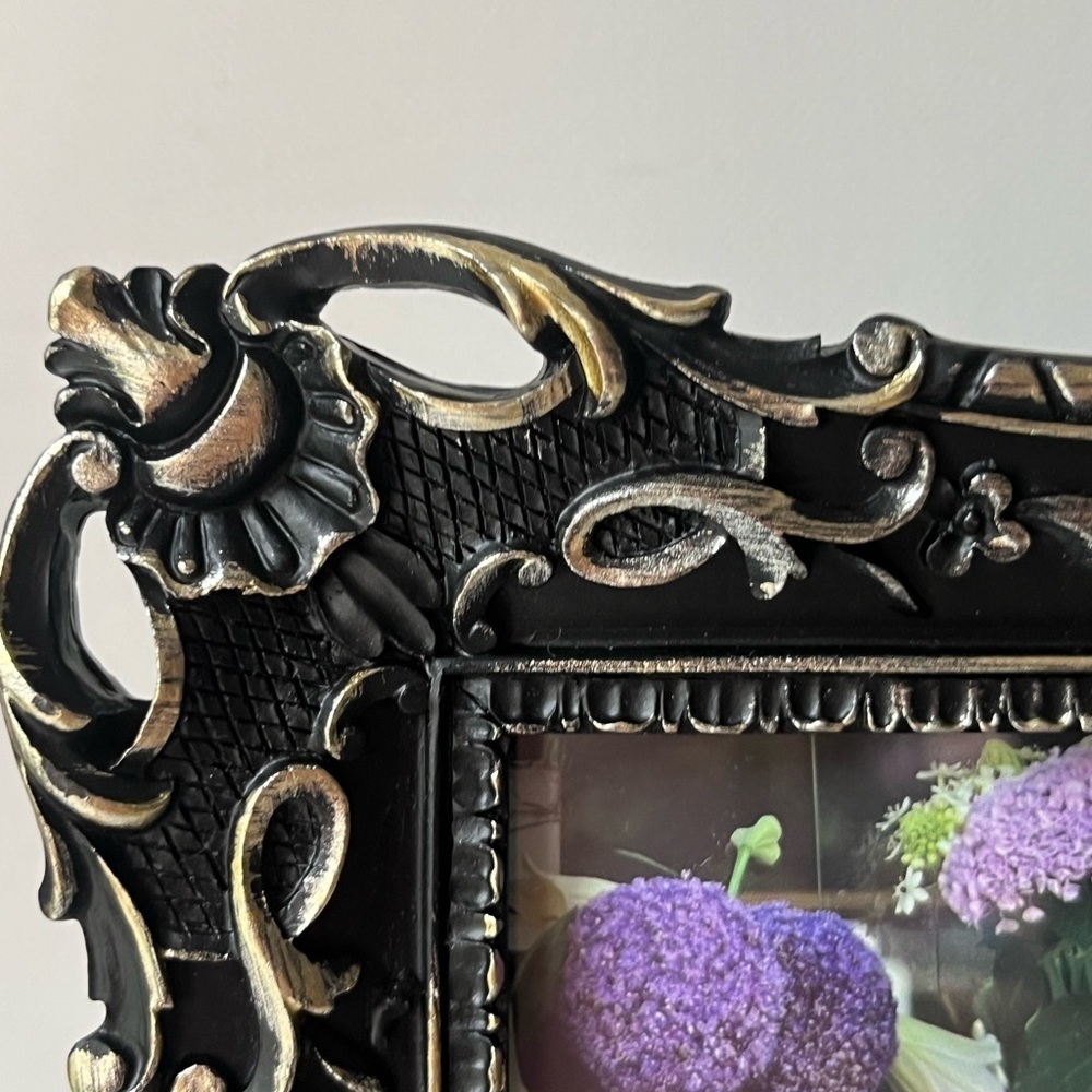 4X6" Black Gilded Ornate Floral Picture Photo Frame Tabletop Wall - Picture 4 of 13